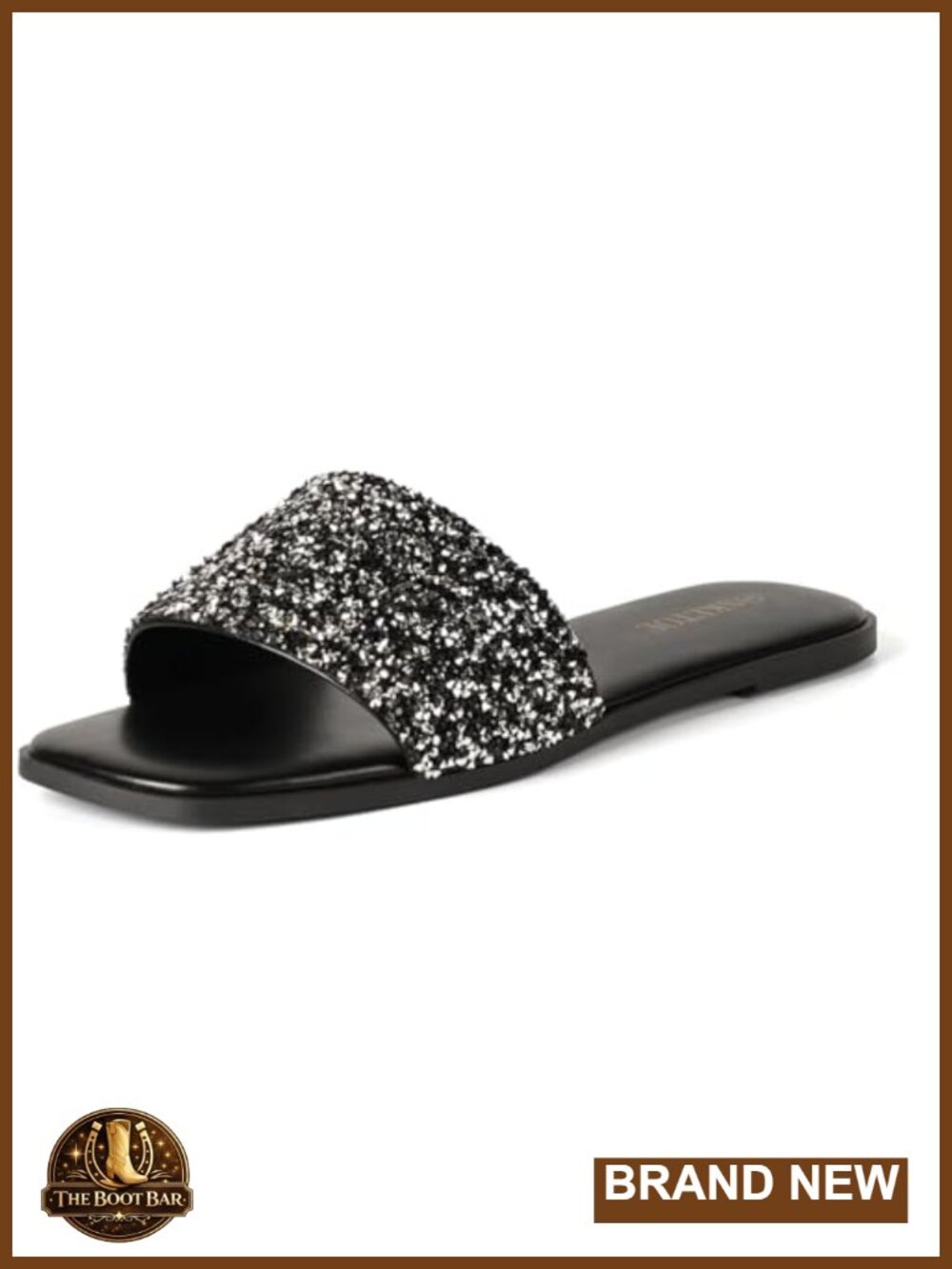 Rhinestone Slide Sandals Square Open Toe Slip On Flat Summer Beach Wedding